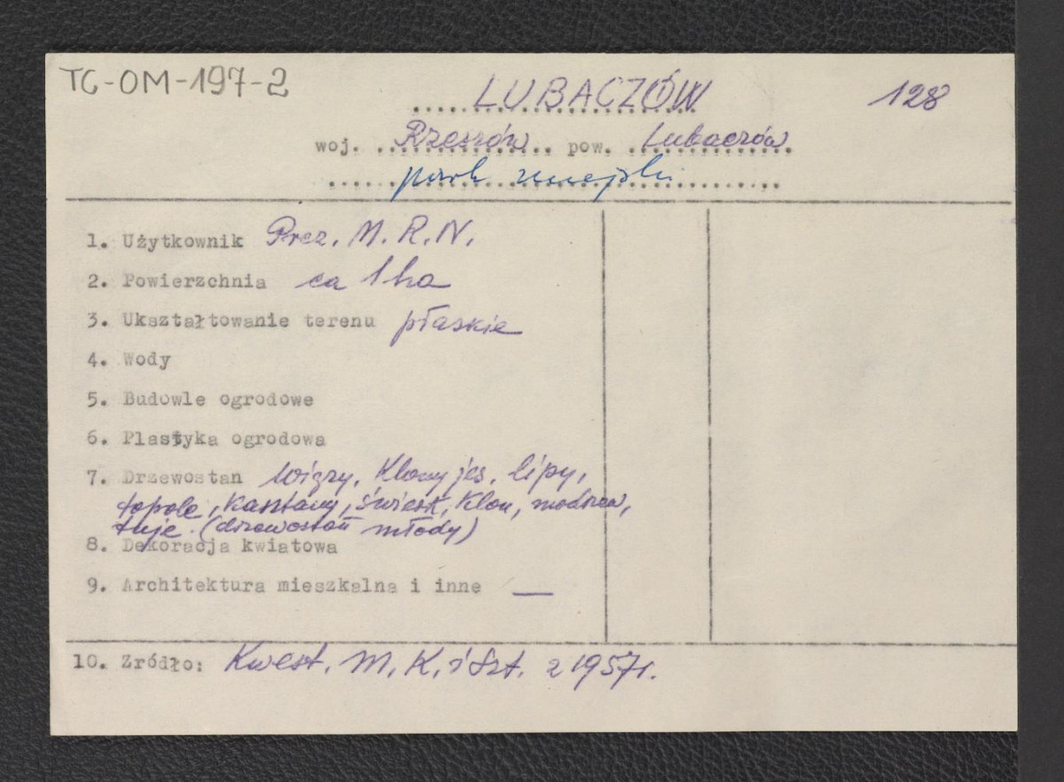 wypis z Kwestionariusza Ministerstwa Kultury i Sztuki z 1957 r., skan 1