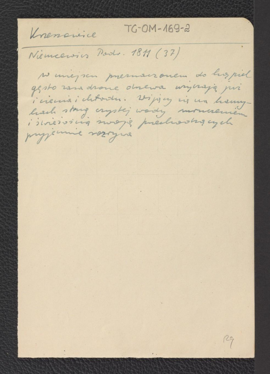 wypis z Podręcznik J.U. Niemcewicz, Podręcznik, 1811, s. 37 wzmiankujący miejscowe drzewa nieopodal kąpieliska, skan 1