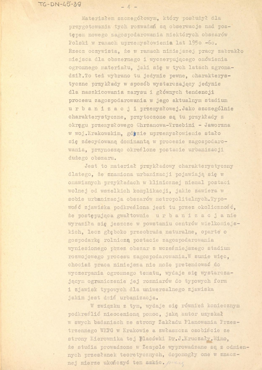 konspekt układu tekstu pracy doktorskiej Janusza Ratajczaka z dnia 10 stycznia 1963 r. pt. "Wymiarowanie zjawisk zagospodarowania przestrzennego metodą przekrojów procesu zagospodarowania (na przykładzie kourabanizacji zespołu przemysłów - Chranów)", skan 6