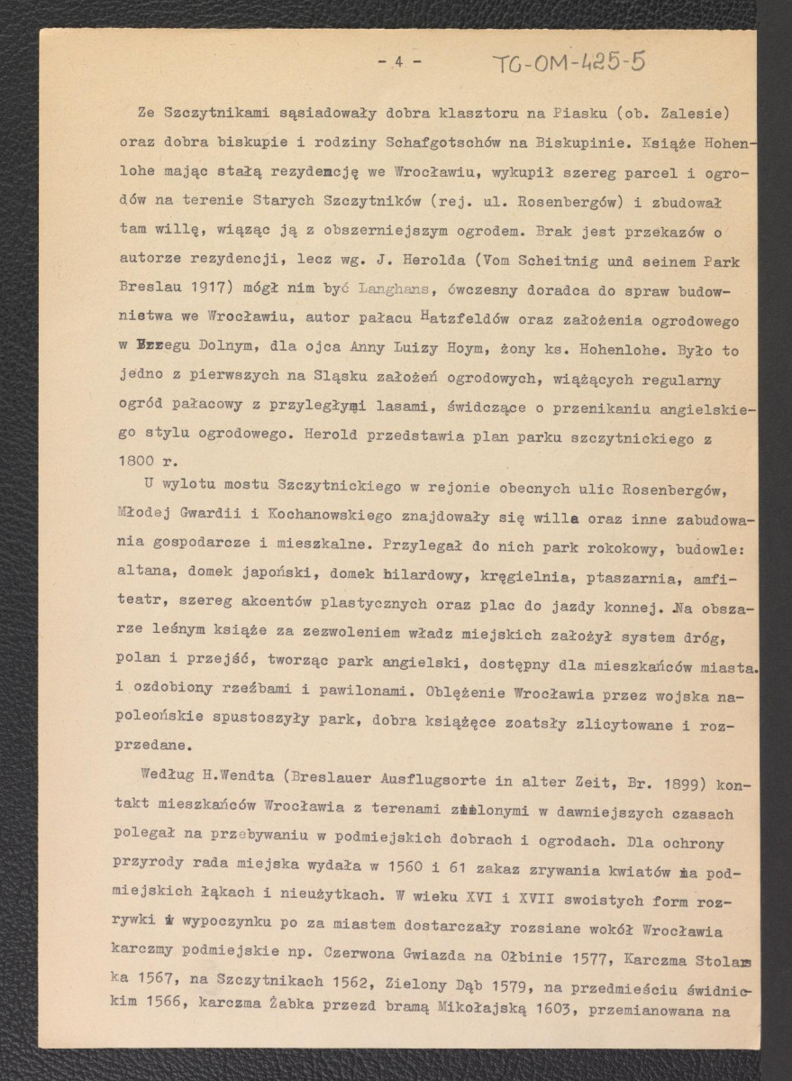 Rys historyczny rozwoju terenów zielonych Wrocławia”: wyciąg z rozprawy doktorskiej Ewy Kazimirowskiej-Cieszyńskiej, skan 4