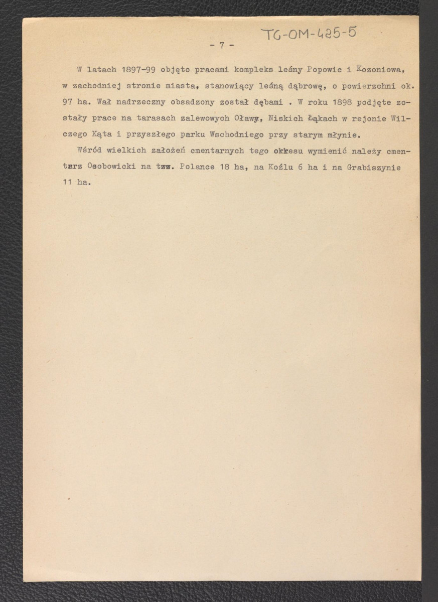 Rys historyczny rozwoju terenów zielonych Wrocławia”: wyciąg z rozprawy doktorskiej Ewy Kazimirowskiej-Cieszyńskiej, skan 7