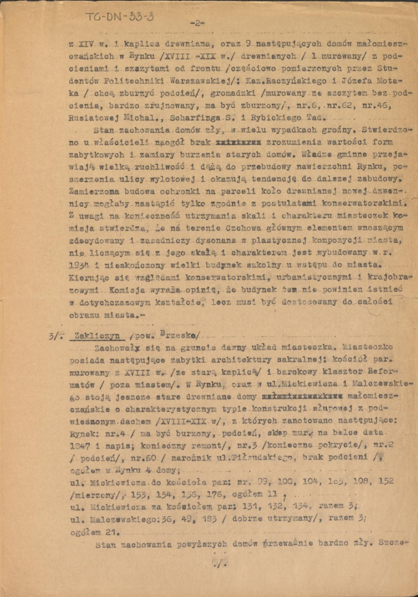 Protokół z objazdowej Komisji Konserwatorskiej w dniach 31 marca 1947 r. i 1 kwietnia 1947 r. zwołanej przez Kenserwatora Województwa Krakowskiego w sprawie opieki nad miasteczkami: Lipnicą Murowaną, Czchowem, Zakliczynem, Ciężkowicami i Tuchowem, skan 2