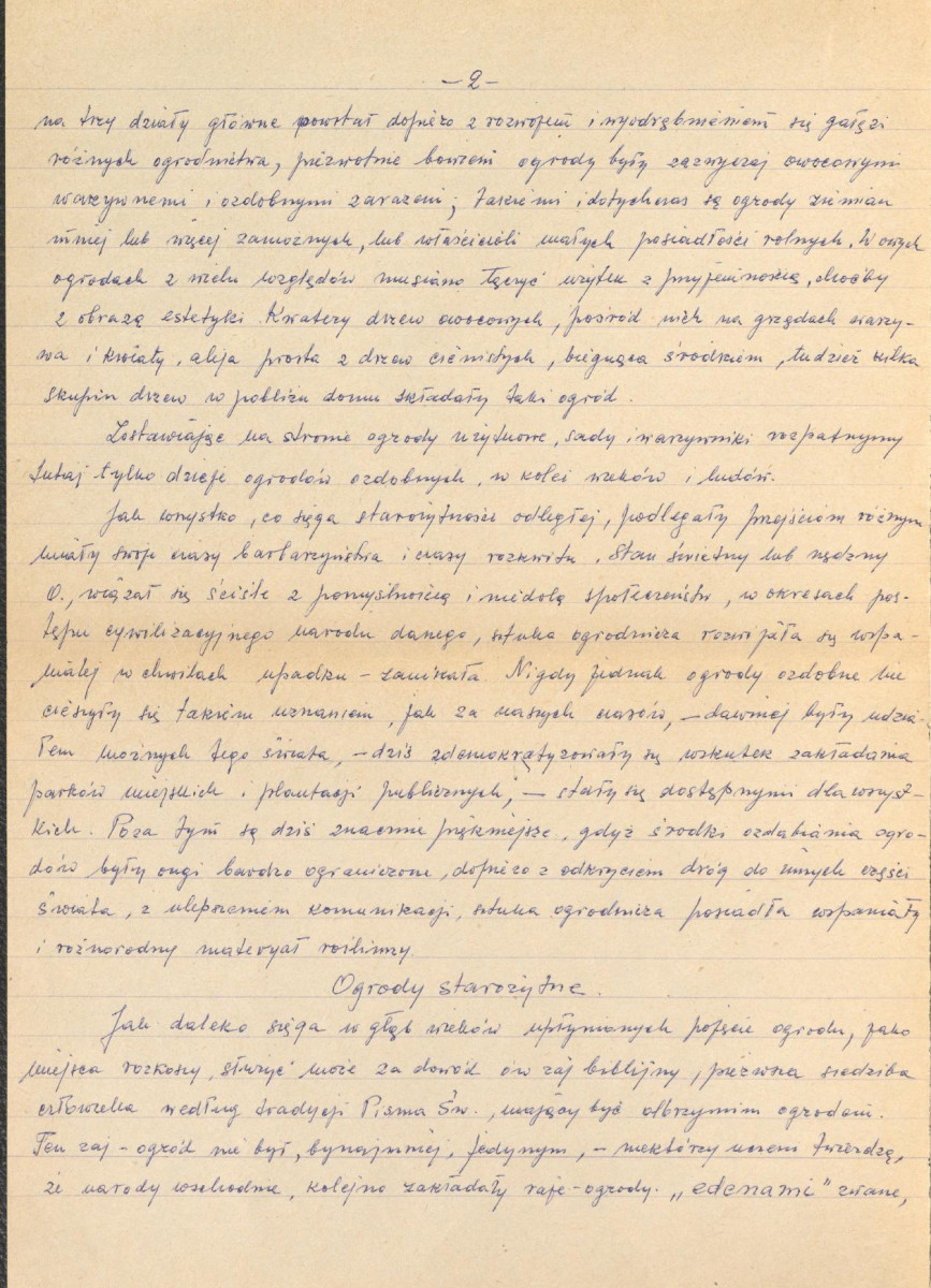 Józef Drege, "Ogród". Artykuł w Wielkiej Encyklopedii Powszechnej Ilustrowanej, Warszawa 1904 - odpis w formie rękopisu, skan 2