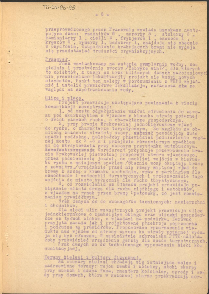 Koreferat z dnia 14 maja 1957 r. do projektu zabudowy rynku w Szydłowie, skan 5