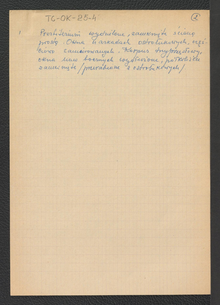 wypis z Katalogu Zabytków Sztuki zawierający „Studium Historyczno-Urbanistyczne” autorstwa Ewy Sumlikowskiej-Rawińskiej sporządzony na zlecenie PKZ w 1959 r. (nr 1128/I. s. 79) zawierający charakterystykę architektoniczną miejscowego obiektu, skan 2