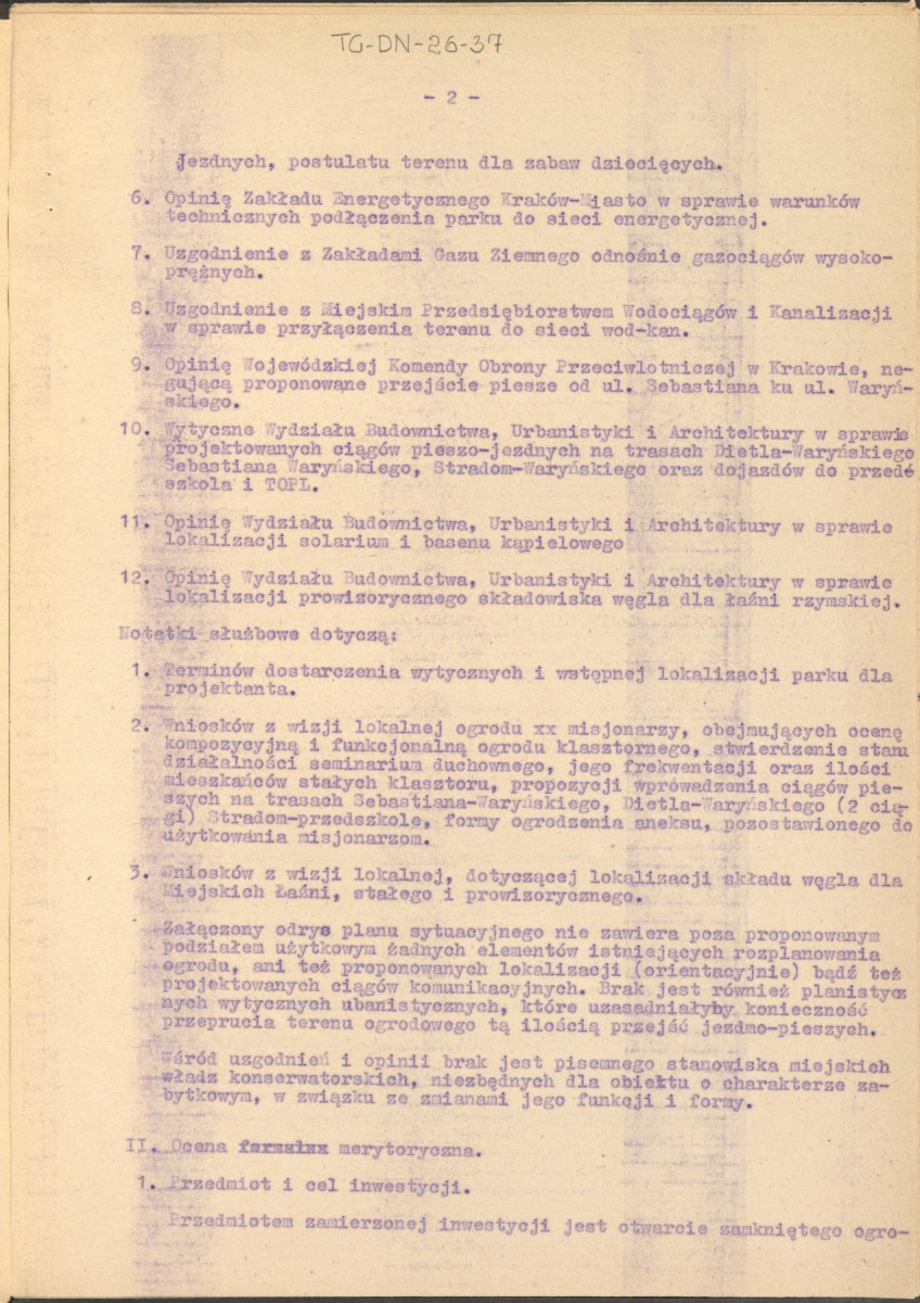 Koreferat z dnia 5 lipca 1964 r. do założeń projektowych zagospodarowania parku między ul. Waryńskiego, Sebastiana i Dietla w Krakowie, skan 2