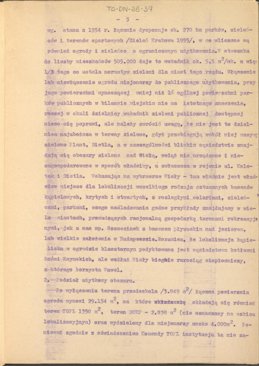 Koreferat z dnia 5 lipca 1964 r. do założeń projektowych zagospodarowania parku między ul. Waryńskiego, Sebastiana i Dietla w Krakowie, skan 5