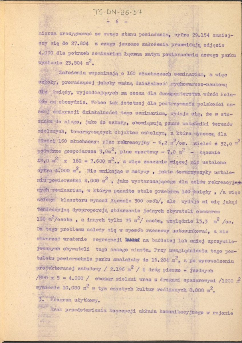Koreferat z dnia 5 lipca 1964 r. do założeń projektowych zagospodarowania parku między ul. Waryńskiego, Sebastiana i Dietla w Krakowie, skan 6
