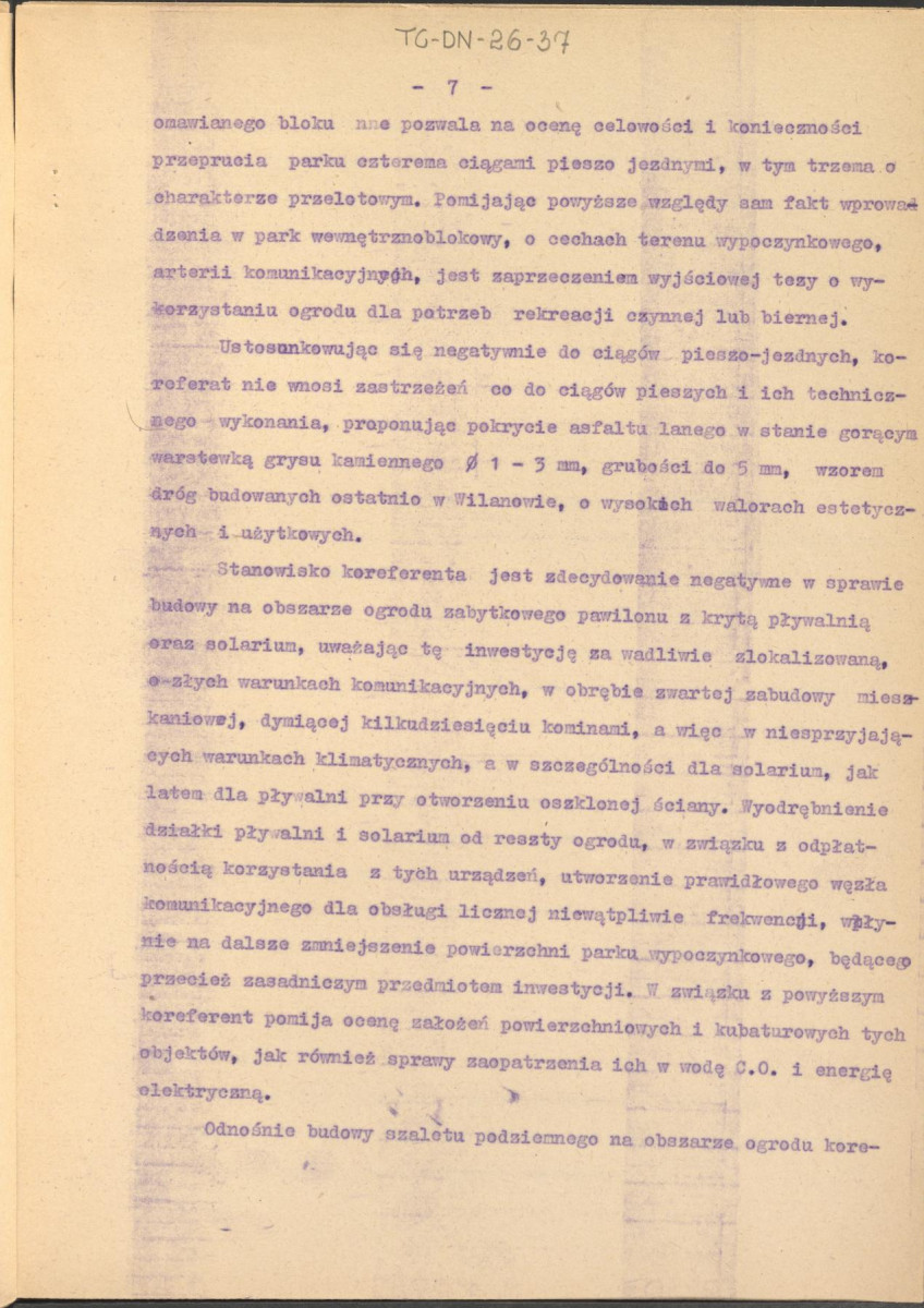 Koreferat z dnia 5 lipca 1964 r. do założeń projektowych zagospodarowania parku między ul. Waryńskiego, Sebastiana i Dietla w Krakowie, skan 7