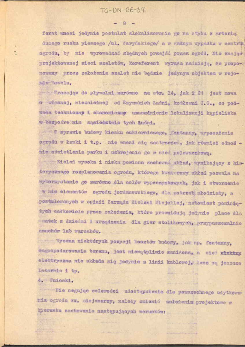 Koreferat z dnia 5 lipca 1964 r. do założeń projektowych zagospodarowania parku między ul. Waryńskiego, Sebastiana i Dietla w Krakowie, skan 8