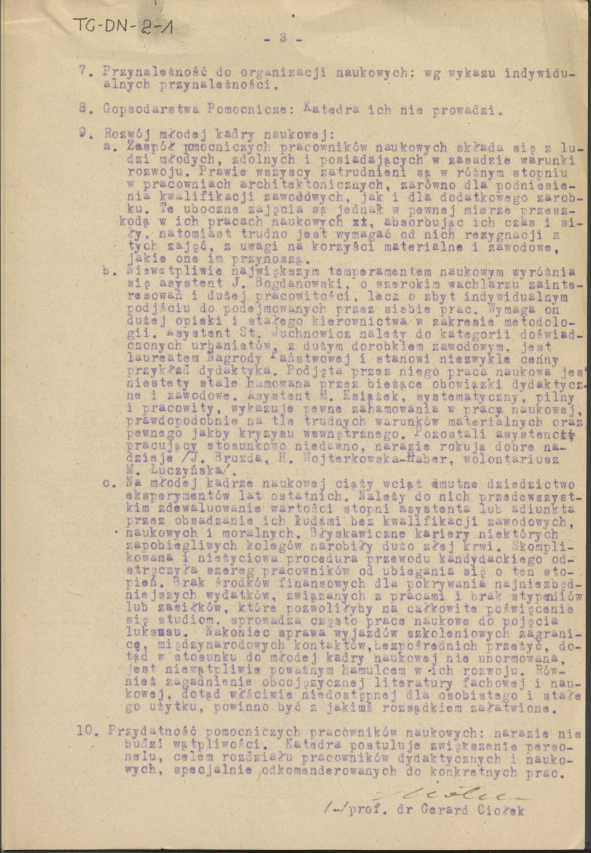 "Sprawozdanie z postępu prac naukowych Katedry Planowania Przestrzennego 1956", skan 3