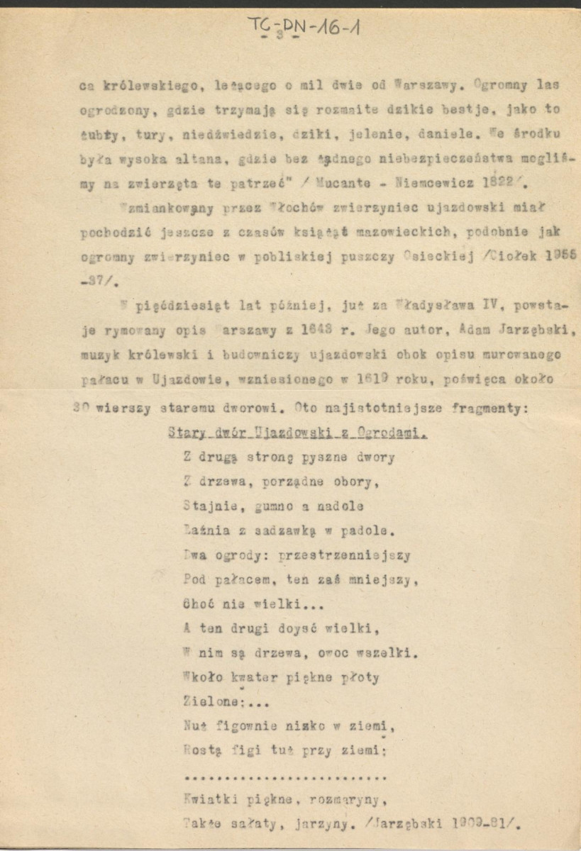 maszynopis artykułu Gerada Ciołka "Plan Ujazdowa z 1606 roku" drukowanego w Kwartalniku Architektury i Urbanistyki, T. 5 (1960), s. 550-552, skan 3