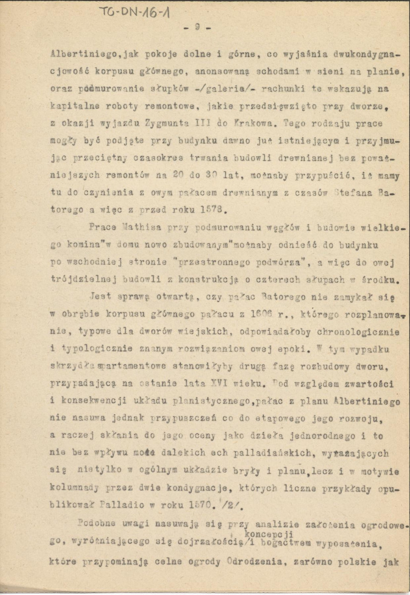 maszynopis artykułu Gerada Ciołka "Plan Ujazdowa z 1606 roku" drukowanego w Kwartalniku Architektury i Urbanistyki, T. 5 (1960), s. 550-552, skan 9