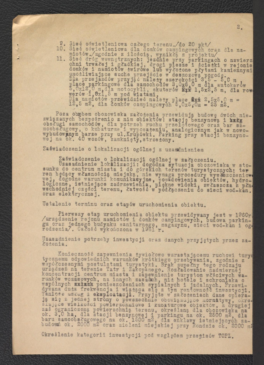 „Założenia projektowe dla budowy obozowiska przy Rondzie w Zakopanem” z 10 września 1959 roku, skan 2