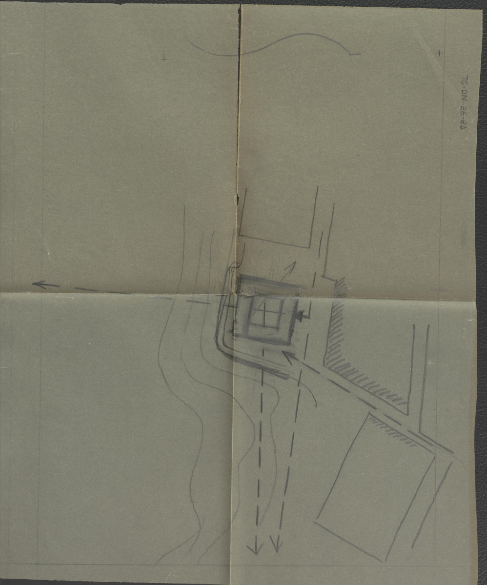 odręczny szkic przedstawiający usytuowanie Domu Turysty w Płocku (?), skan 1