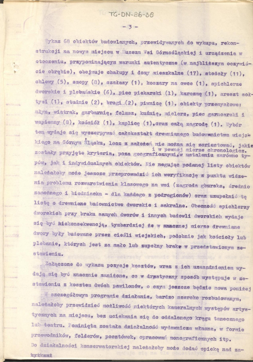 Koreferat z dnia 20 lipca 1963 r. do założeń projektowych i szkicu koncepcyjnego Muzeum Wsi Górnośląskiej w Śląskim Parku Kultury w Chorzowie, skan 3