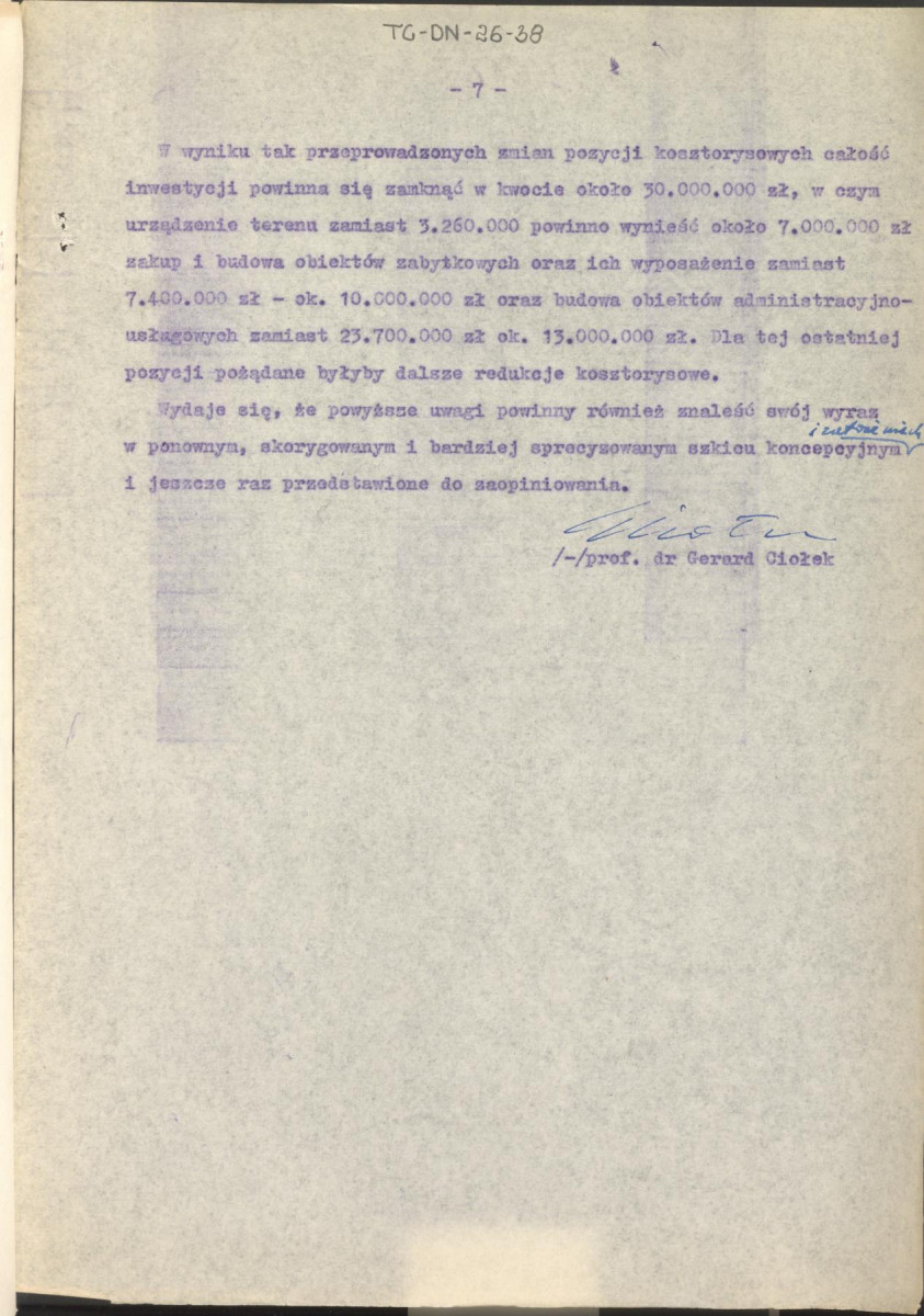 Koreferat z dnia 20 lipca 1963 r. do założeń projektowych i szkicu koncepcyjnego Muzeum Wsi Górnośląskiej w Śląskim Parku Kultury w Chorzowie, skan 7