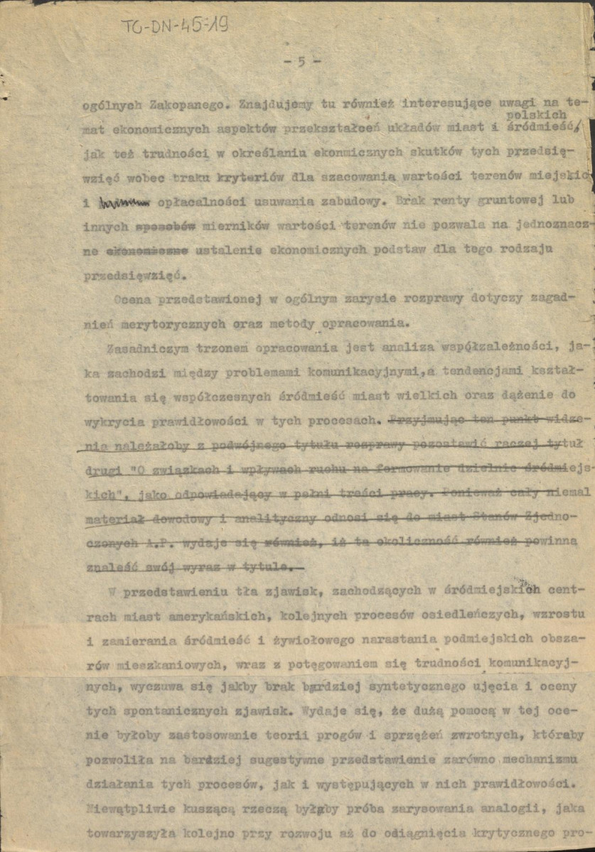 recenzja z dnia 5 października 1962 r. pracy doktorskiej Stanisława Juchnowicza pt. "O związkach i wpływach ruchu na formowanie dzielnic śródmiejskich w miastach Stanów Zjednoczonych Ameryki Północnej", skan 5