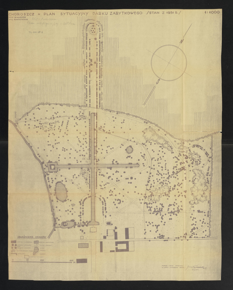 Choroszcz - plan warstwicowy zabytkowego parku (stan z 1951 r.), skan 1