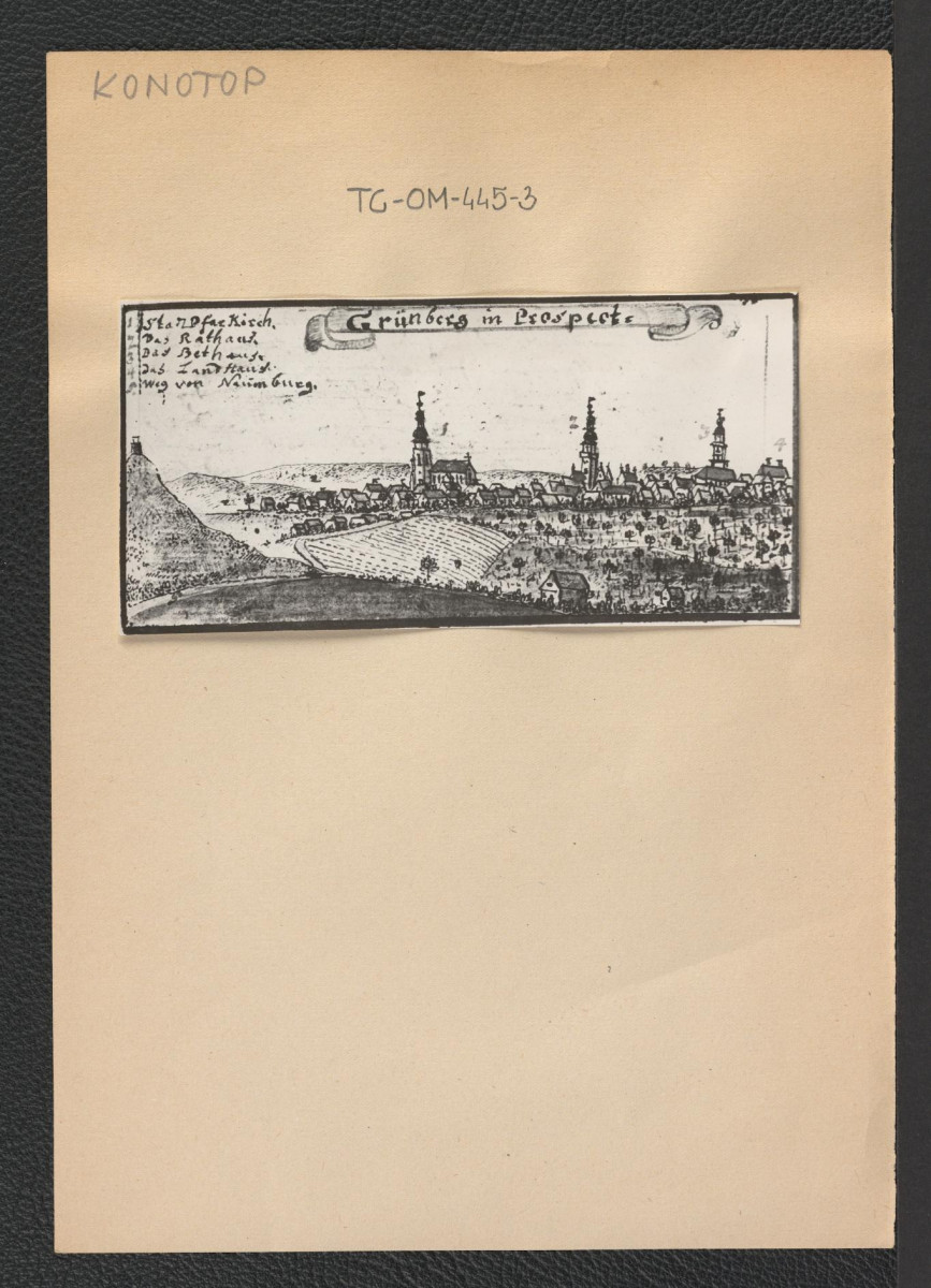 panorama miasta (fotografia dwubarwna reprodukcji ryciny zamieszczonej w Wernher, Topografia Śląska - ze zbiorów Instytutu Sztuki i Architektury), skan 1