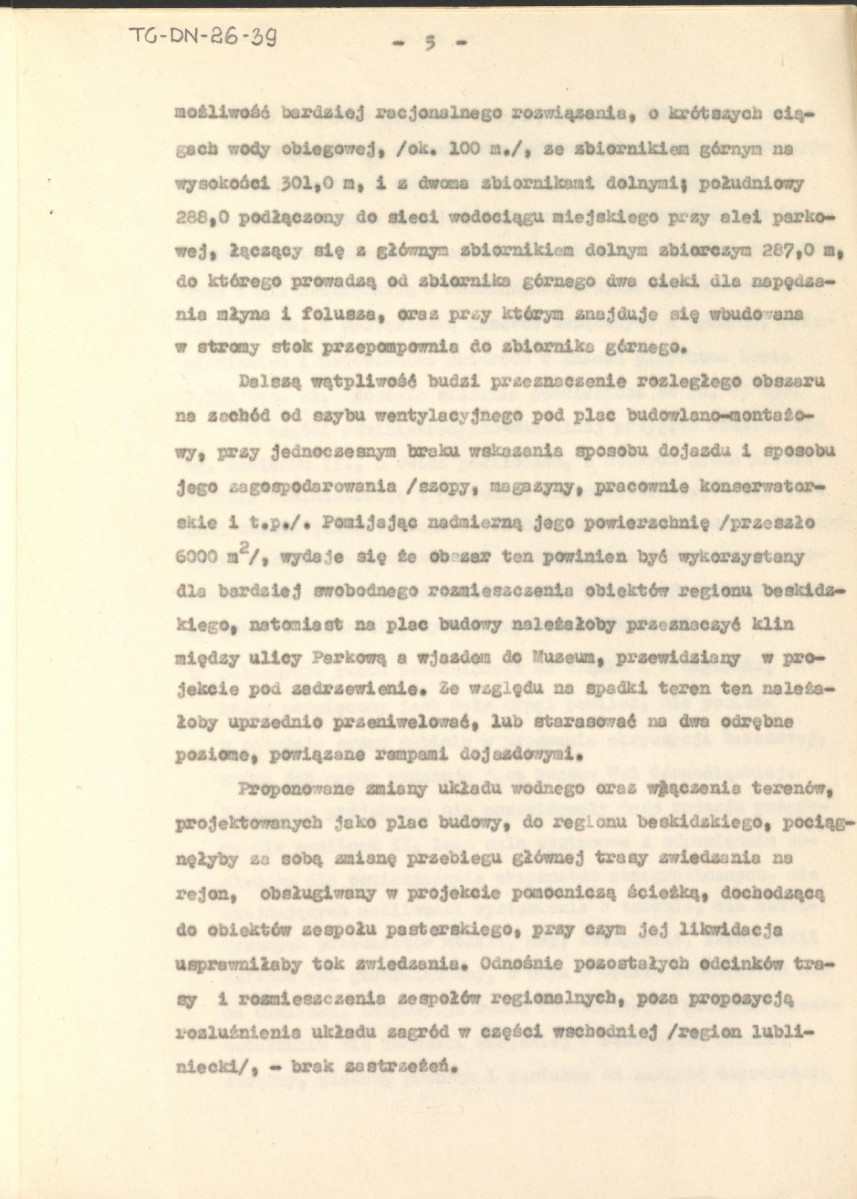 Koreferat z dnia 5 sierpnia 1964 r. do projektu wstępnego zagospodarowania przestrzennego Muzeum Wsi Górnośląskiej w Chorzowie, skan 5