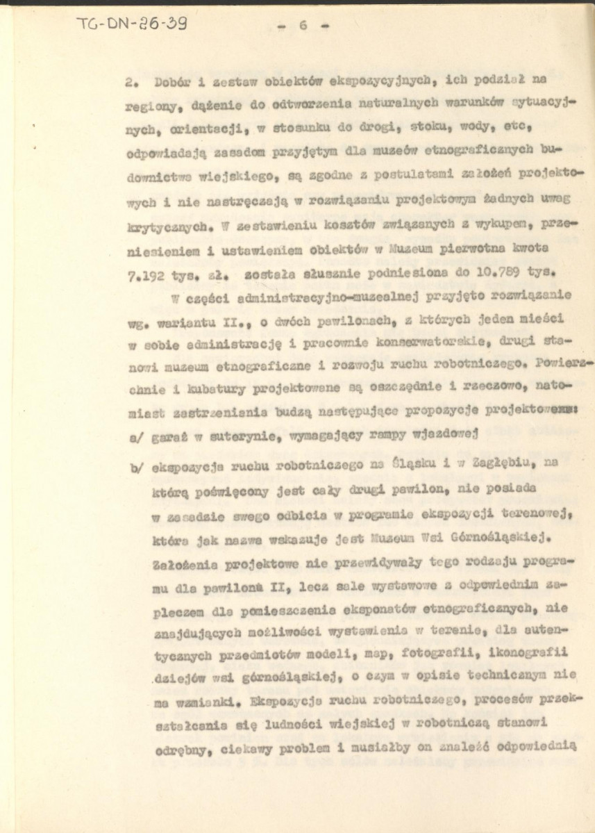 Koreferat z dnia 5 sierpnia 1964 r. do projektu wstępnego zagospodarowania przestrzennego Muzeum Wsi Górnośląskiej w Chorzowie, skan 6
