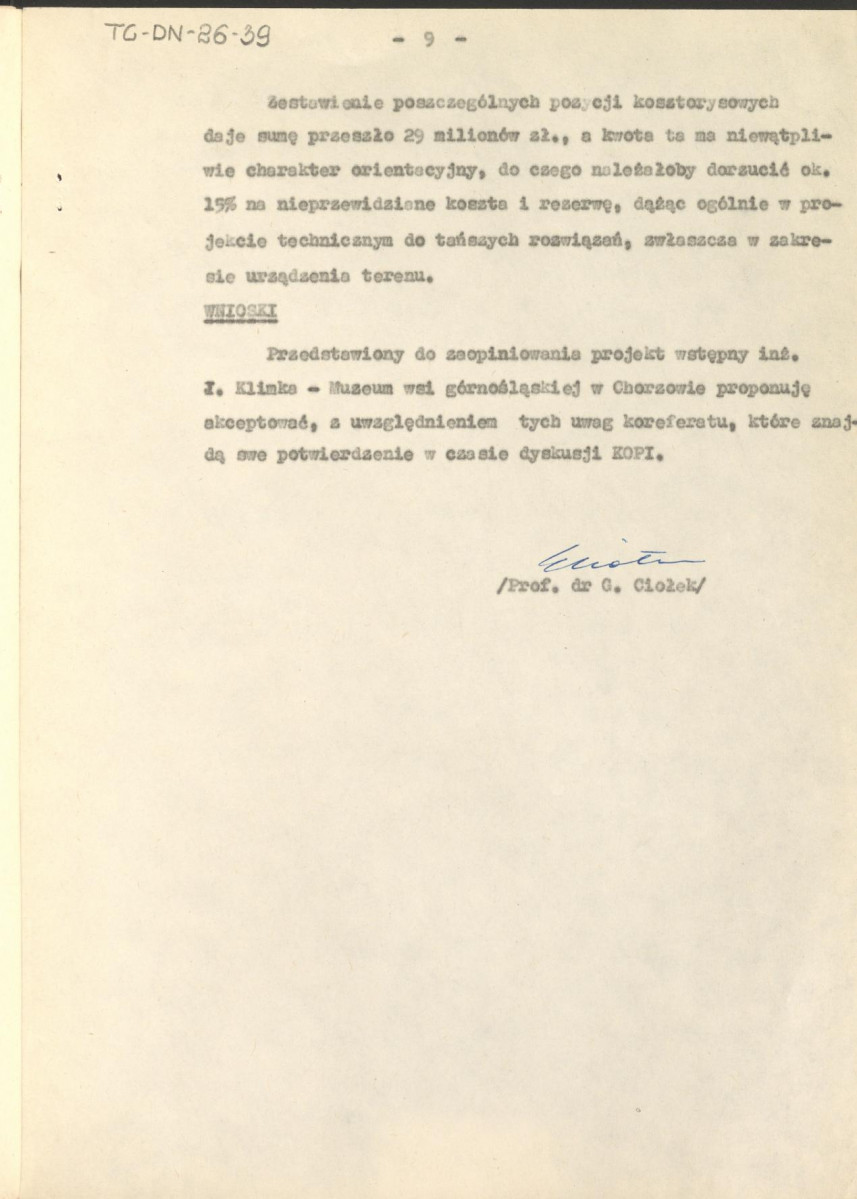 Koreferat z dnia 5 sierpnia 1964 r. do projektu wstępnego zagospodarowania przestrzennego Muzeum Wsi Górnośląskiej w Chorzowie, skan 9