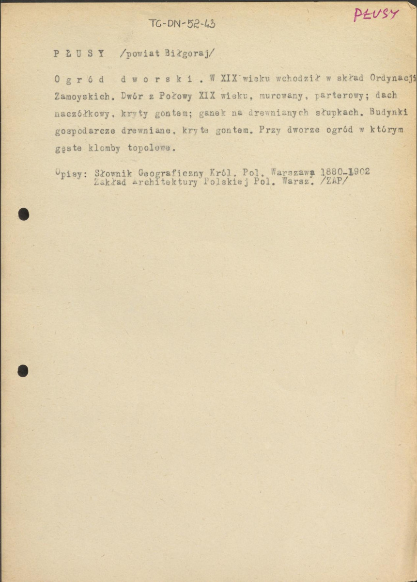 hasło dot. miejscowości - Płusy, skan 1