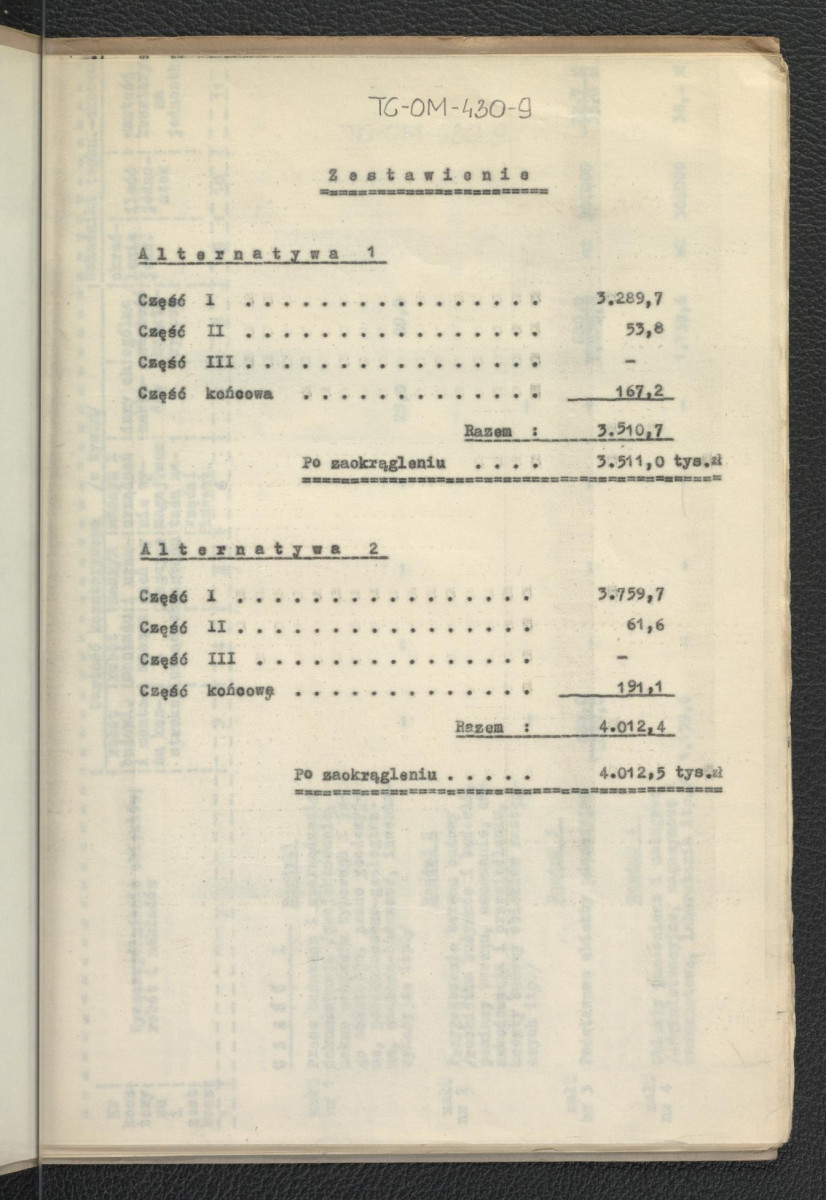 zbiorcze zestawienie kosztów budowy. Obiekt-Obóz campingowy przy ulicy Daszyńskiego w Zakopanem sporządzony w roku 1959 (poszyt w tekturowej okładce), skan 3