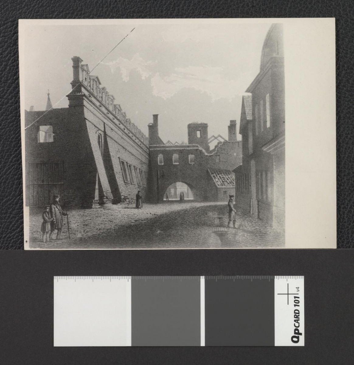 reprodukcja ryciny z epoki przedstawiającej XIX-wieczną zabudowę Starego Miasta, skan 1