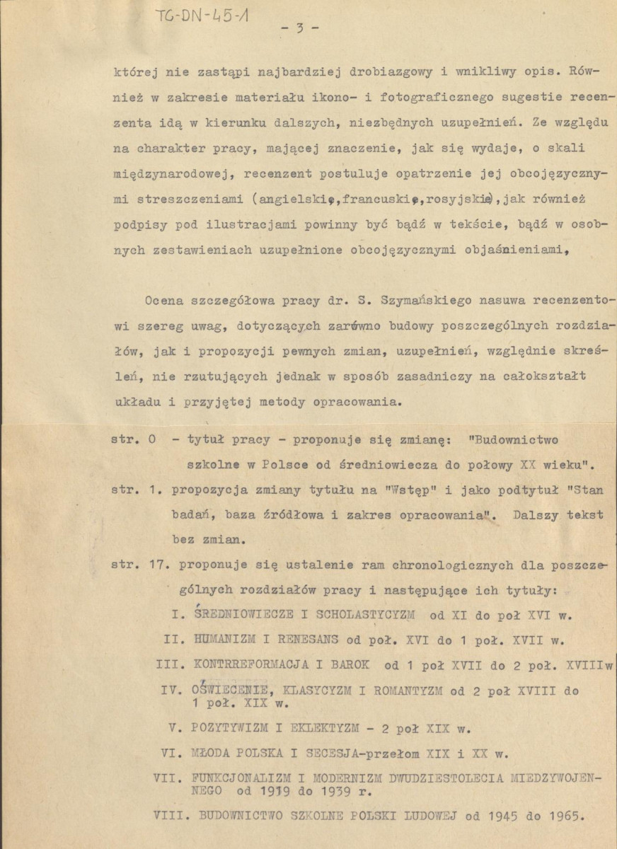 recenzja z dnia 20 maja 1964 r. pracy Stanisława szymańskiego pt. "Budownictwo szkolne od XIV wieku do 1960 r.", skan 3