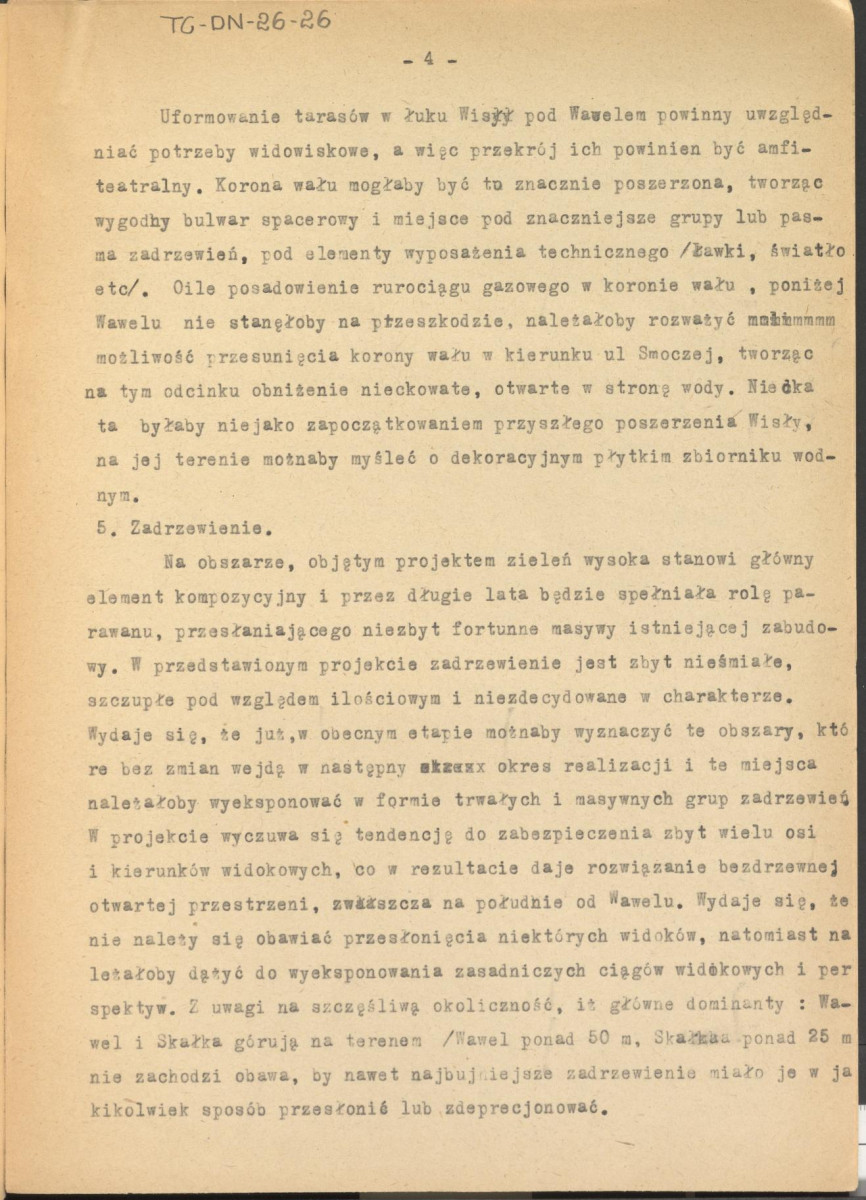 Koreferat z dnia 26 listopada 1955 r. na temat projektu otoczenia Wawelu oraz zieleńców nad Wisłą, skan 4