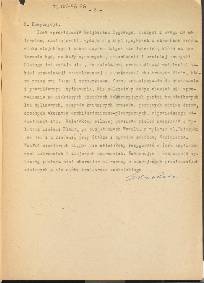 Koreferat z dnia 26 listopada 1955 r. na temat projektu otoczenia Wawelu oraz zieleńców nad Wisłą, skan 5