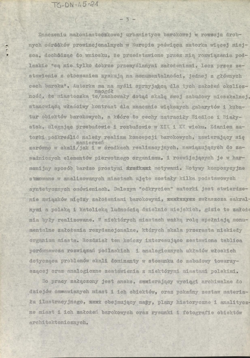 recenzja z dnia 4 czerwca 1963 r. rozprawy doktorskiej Anny Czapskiej pt. "Zasady sytuowania założeń barokowych w miasteczkach podlaskich", skan 3