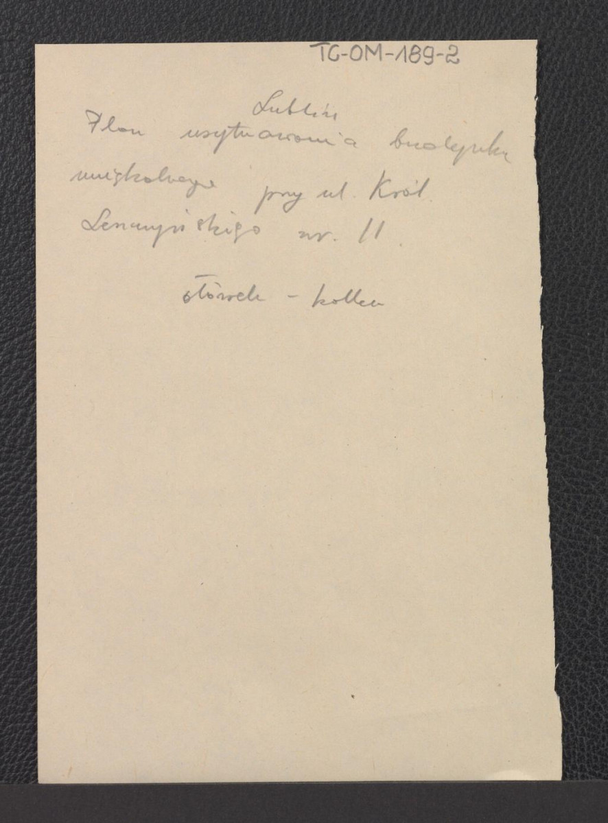 notatki wzmiankujące plany sytuacyjne stadionu, budynku przy ulicy Leszczyńskiego 11 oraz wycinka zabudowy miasta w skali 1:10000, skan 1