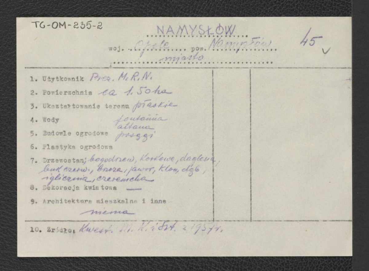 wypis z kwestionariusza Ministerstwa Kultury i Sztuki z 1957 roku, skan 1