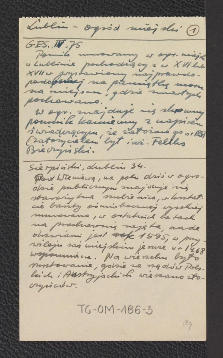 wypis z Sierpiński S., Opisanie miasta Lublina…. Lublin 1845, s. 146 oraz MAR Lublin, s. 230 dotyczący miejscowego ogrodu, skan 1