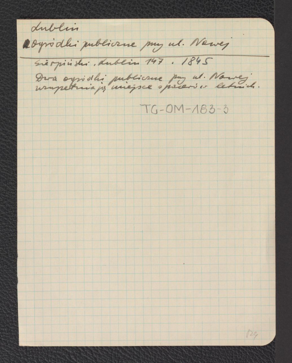 odsyłacz do Sierpiński S.Z., Obraz miasta Lublina, Warszawa 1839, s, 147 wzmiankujący dwa ogródki publiczne przy ul. Nowej, skan 1