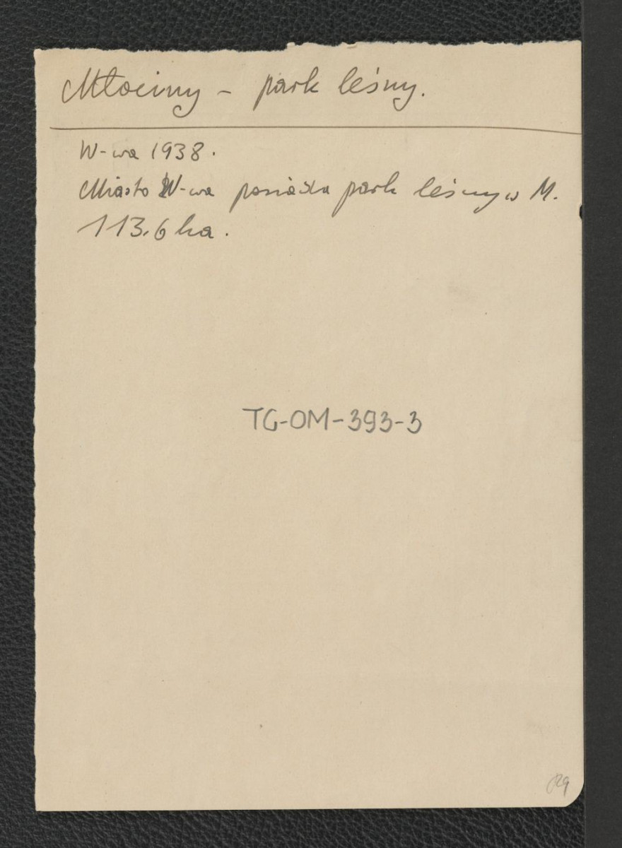 odnośnik bibliograficzny (Warszawa 1938) wzmiankujący miejscowy park leśny, skan 1