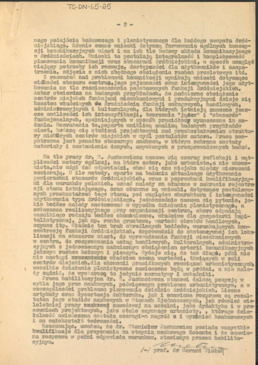 recenzja z dnia 10 lipca 1965 r. pracy habilitacynej Stanisława Juchnowicza pt. "Metoda wyznaczania zasięgu obszaru centrów miejskich. Niektóre problemy ich struktury funkcjonalno-przestrzennej", skan 2