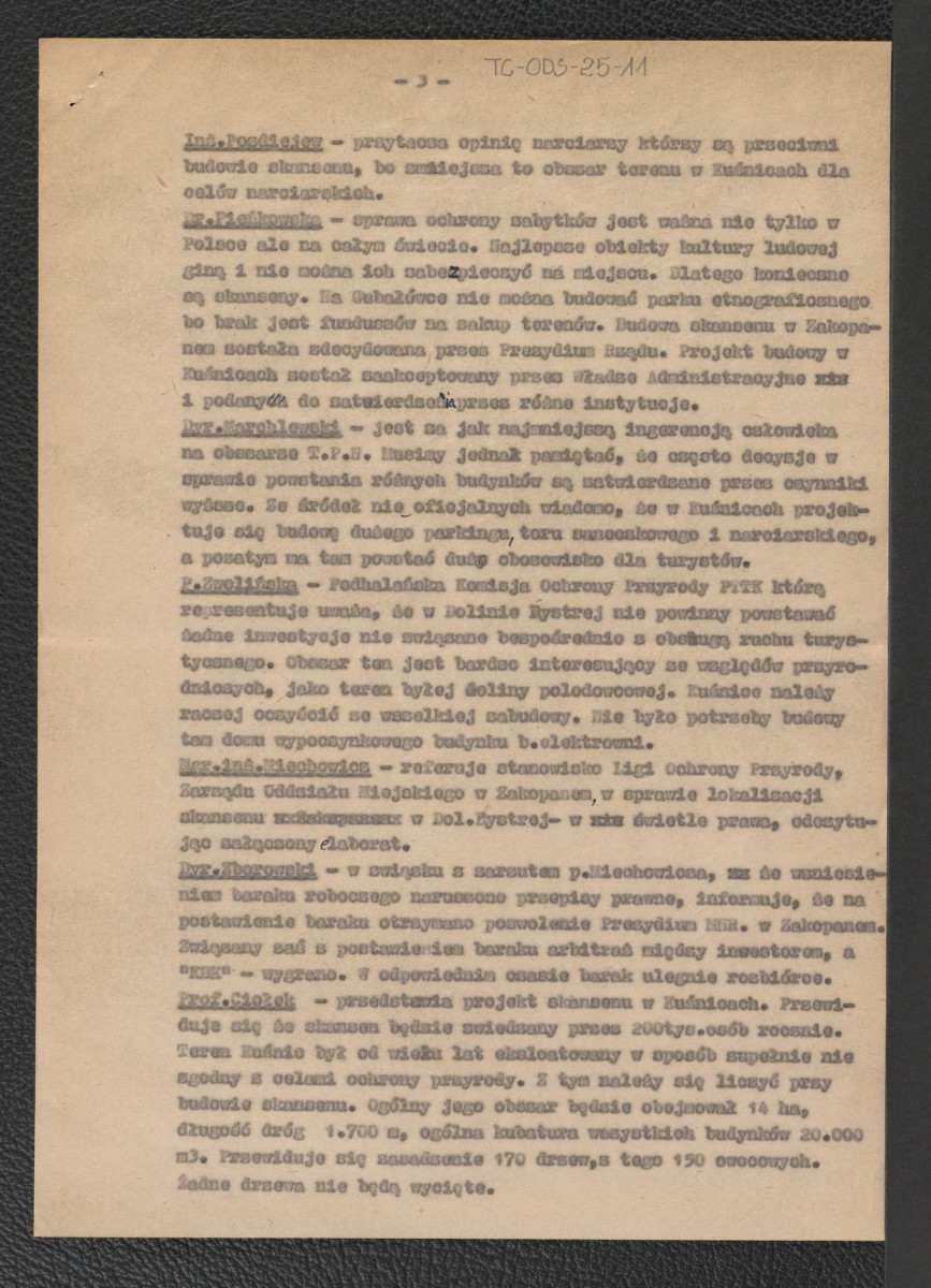 Protokół z posiedzenia Komisji w sprawie lokalizacji skansenu - Rady Tatrzańskiego Parku Narodowego w Zakopanem odbytego w dniu 18 listopada 1960 r., skan 3