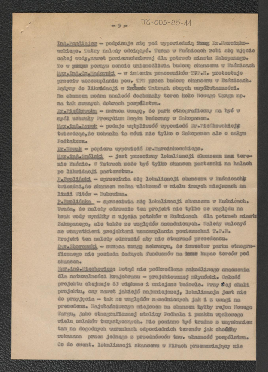 Protokół z posiedzenia Komisji w sprawie lokalizacji skansenu - Rady Tatrzańskiego Parku Narodowego w Zakopanem odbytego w dniu 18 listopada 1960 r., skan 5