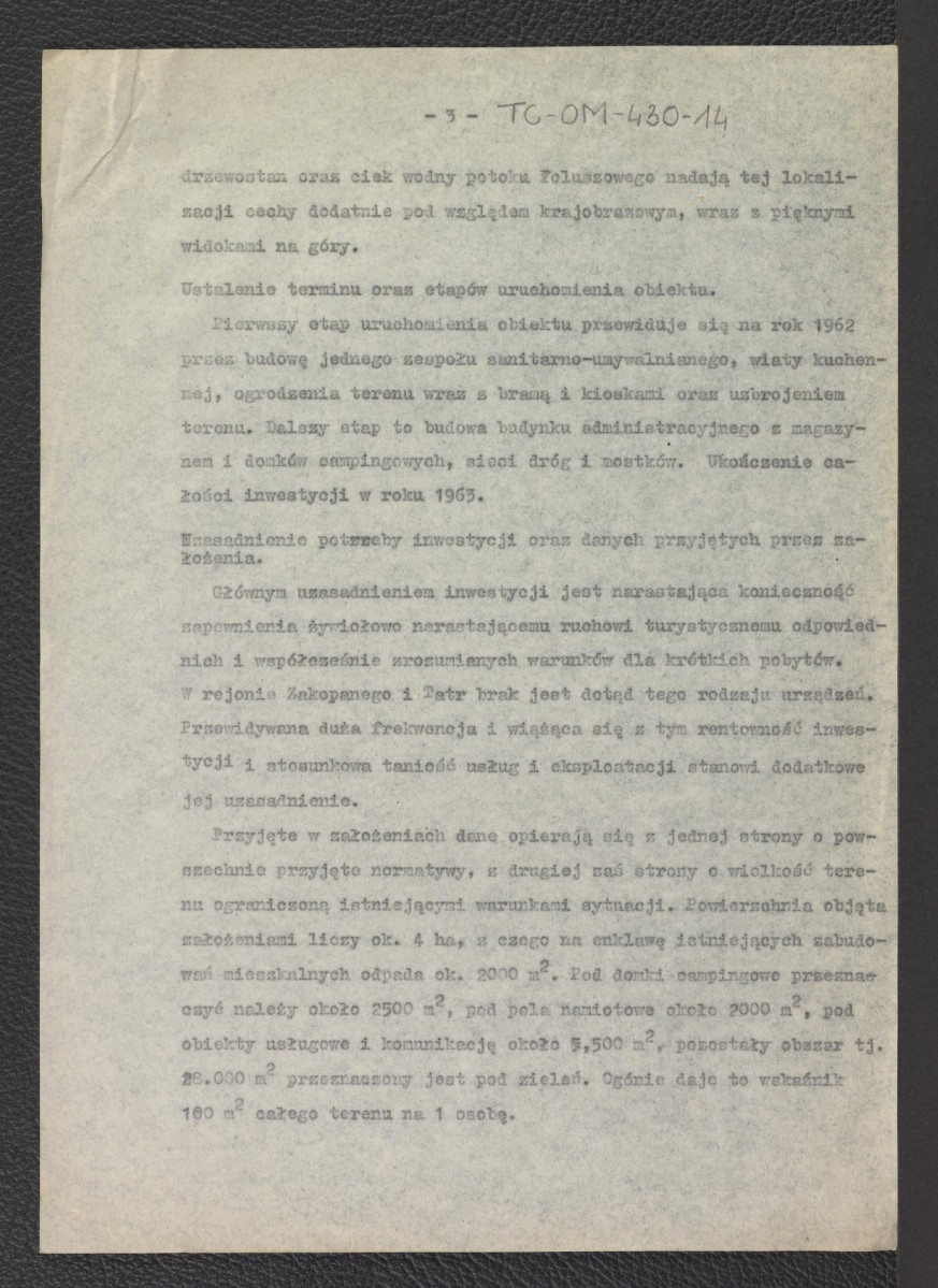 „Założenie projektowe dla obozowiska przy rondzie w Zakopanem” z dnia 15 czerwca 1961 roku, skan 3