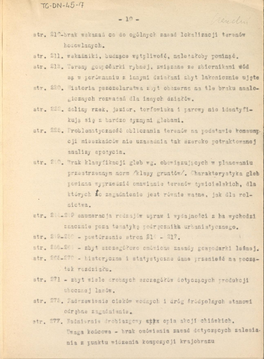recenzja z dnia 25 listopada 1960 r. skryptu Władysława Czarneckiego "Planowanie miast i osiedli" t. III "Planowanie terenów zielonych", skan 10
