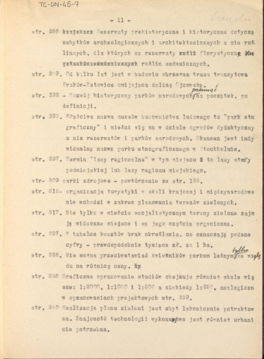 recenzja z dnia 25 listopada 1960 r. skryptu Władysława Czarneckiego "Planowanie miast i osiedli" t. III "Planowanie terenów zielonych", skan 11