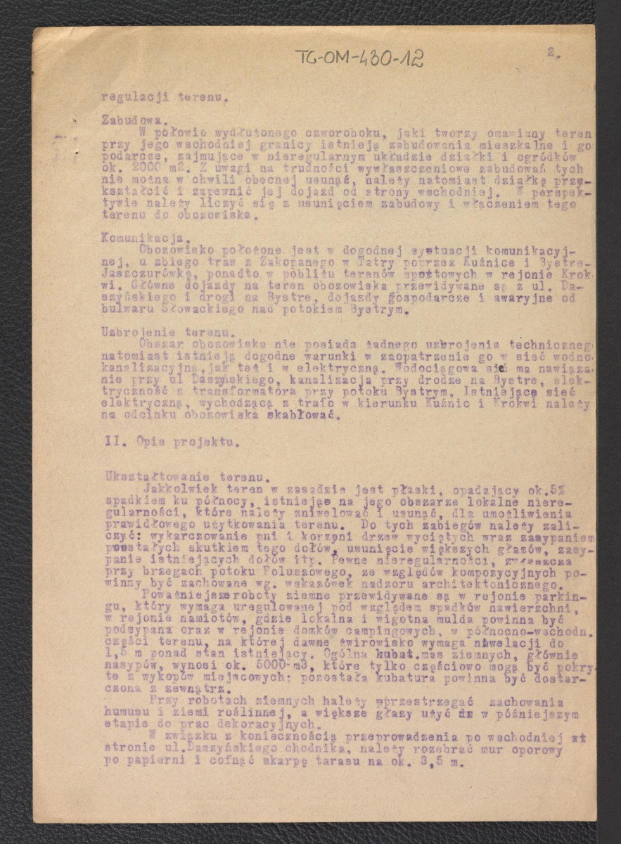 „Opis techniczny projektu Obozowiska przy Rondzie w Zakopanem” z dnia 10 września 1959 roku, skan 2