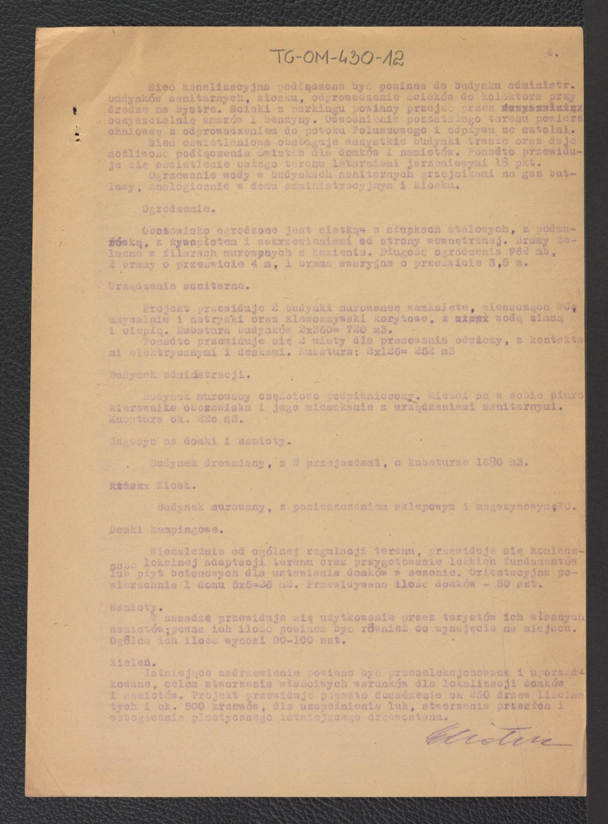 „Opis techniczny projektu Obozowiska przy Rondzie w Zakopanem” z dnia 10 września 1959 roku, skan 4