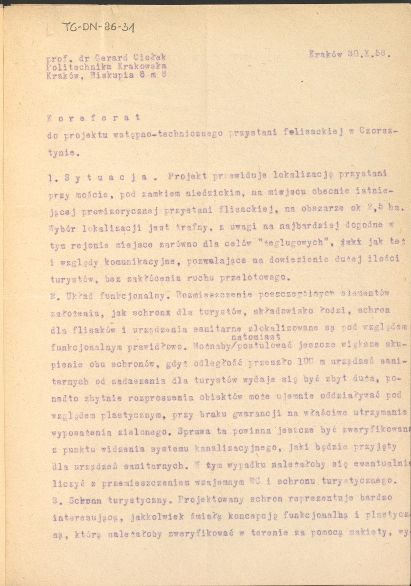 Koreferat z dnia 30 października 1958 r. do projektu wstępno-technicznego przystani flisackiej w Czorsztynie, skan 6