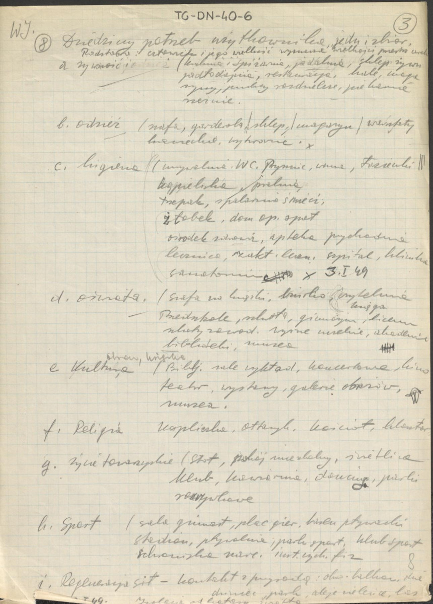 fragmenty brudnopisów konspektów oraz program wykładów na Wydziale Architektury Politechniki Warszawskiej z planowania zieleni w osiedlach i w krajobrazie , skan 8