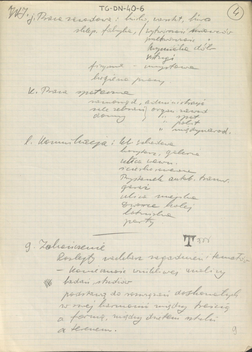 fragmenty brudnopisów konspektów oraz program wykładów na Wydziale Architektury Politechniki Warszawskiej z planowania zieleni w osiedlach i w krajobrazie , skan 9
